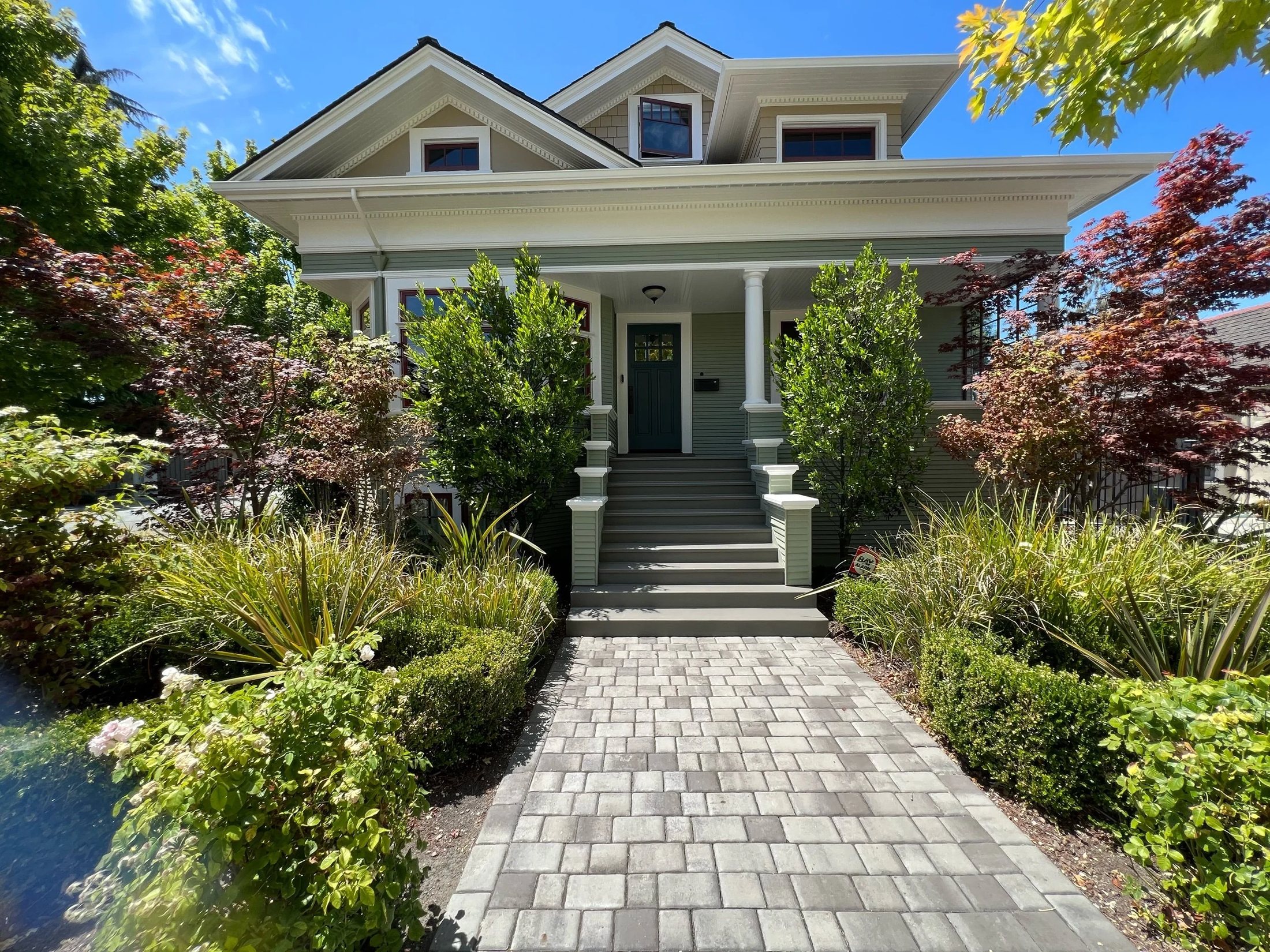 Freshly painted Bay Area home with landscaped walkway
